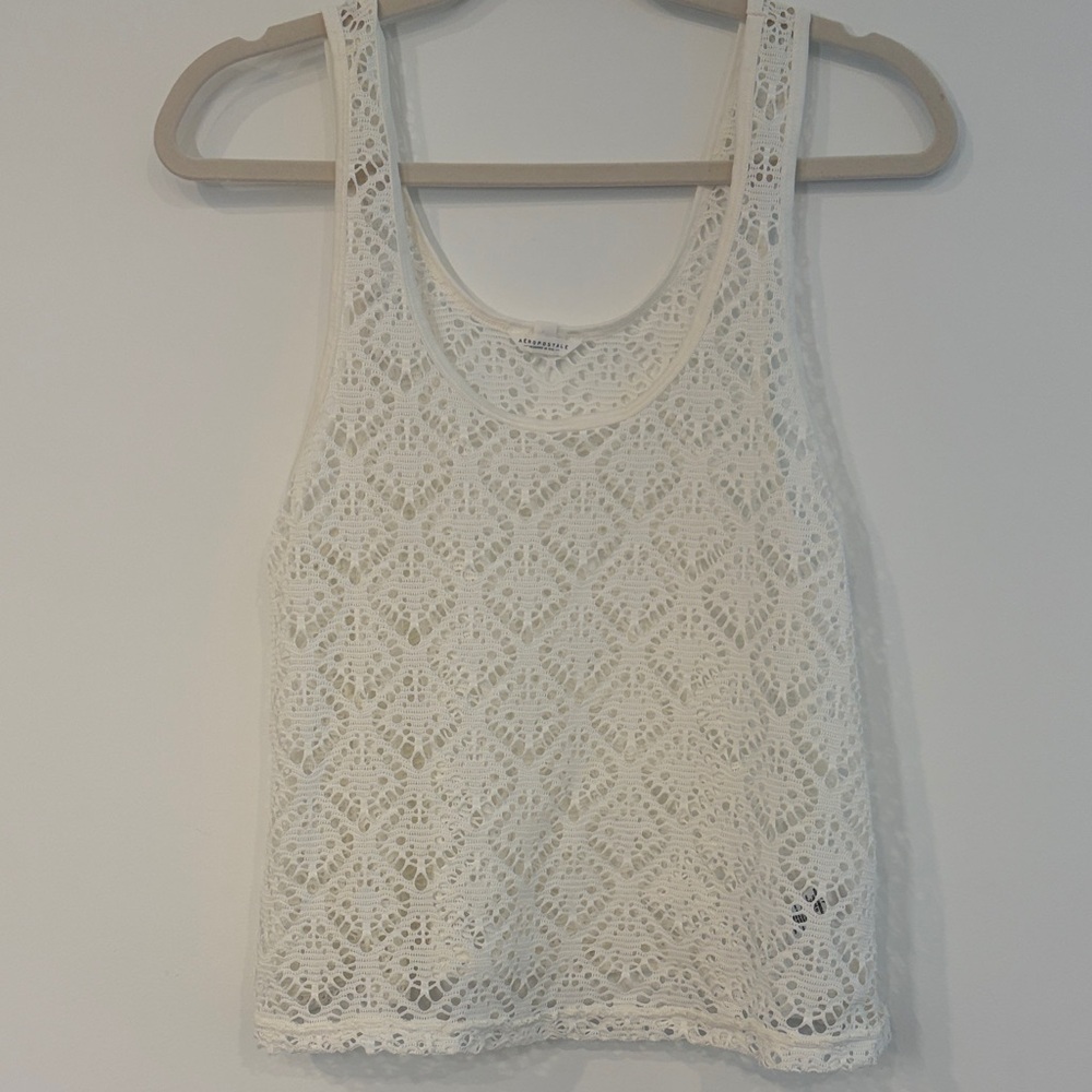 AEROPOSTALE White Crochet Tank Top Cover-Up